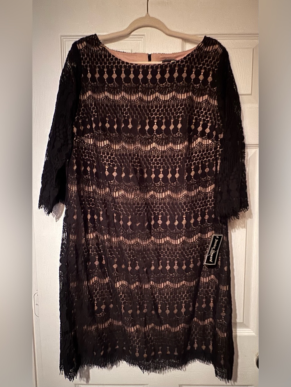 Jessica Howard Sz 16 W Black Lace Overlay Dress with Nude Lining